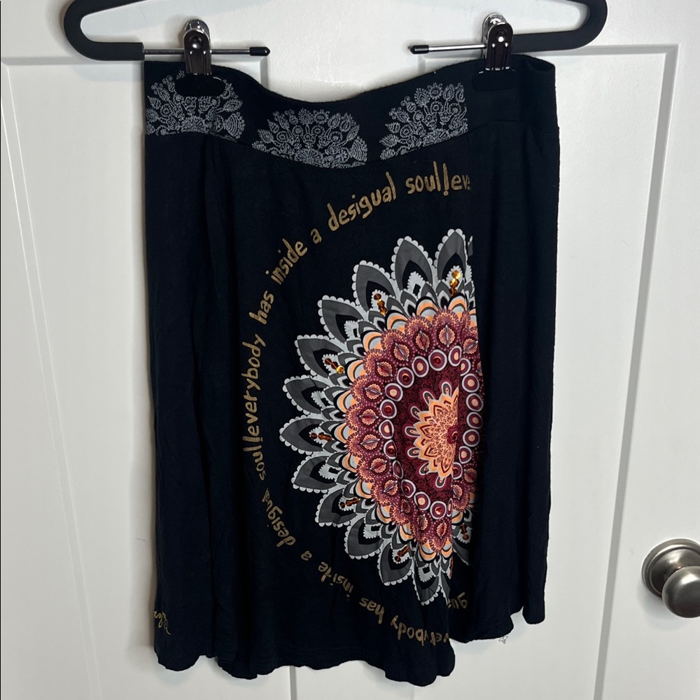Desigual Black Skirt with Vibrant Mandala Design